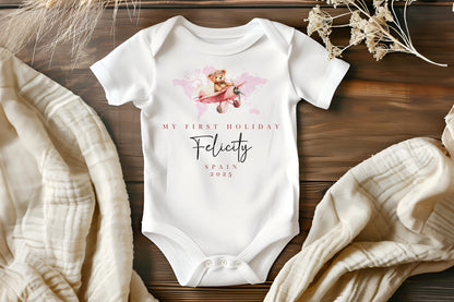 My First Holiday Baby - Plane Design - Pink