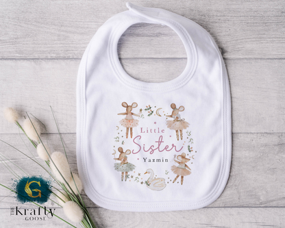 Matching Sister Outfit - Ballerina Mouse Wreath - T-Shirt, Sweatshirt, Baby Romper Vest Bib