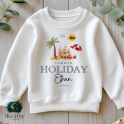 My First Holiday Blue Sandcastle - T-Shirt - Vest - Sleepsuit Romper - Sweater