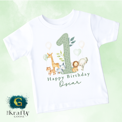 Jungle Safari Birthday T-Shirt or Sweatshirt - Pink Blue or Green Design