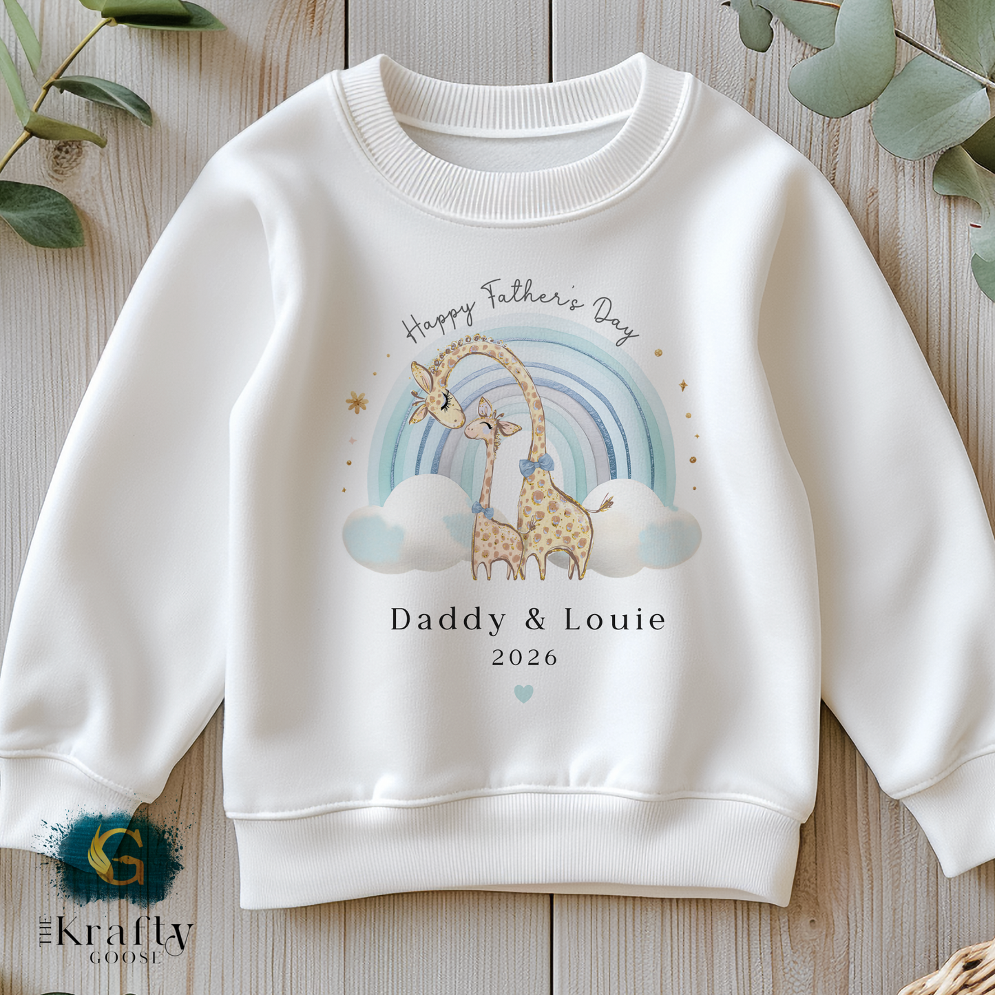 Happy Fathers Day - Blue Rainbow Giraffe - T-Shirt - Vest - Sleepsuit Romper - Sweater