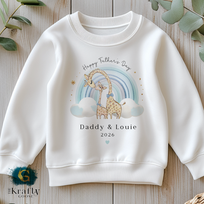 Happy Fathers Day - Blue Rainbow Giraffe - T-Shirt - Vest - Sleepsuit Romper - Sweater