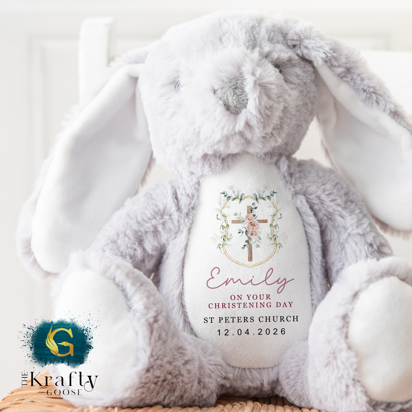 Christening Soft Toy - Wreath Cross Design