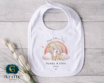 Happy Fathers Day - Pink Rainbow Giraffe - T-Shirt - Vest - Sleepsuit Romper - Sweater