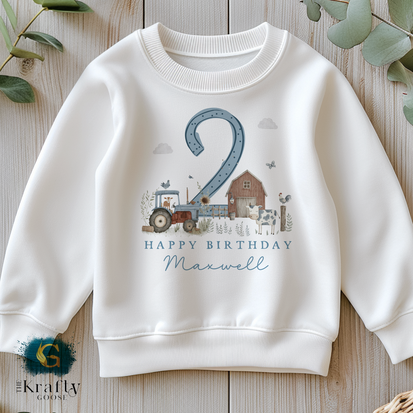 Personalised Farm Birthday Blue T-Shirt or Sweatshirt – Any Age, Custom Name