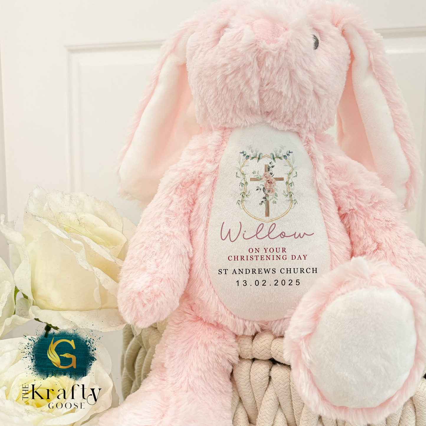 Christening Soft Toy - Wreath Cross Design