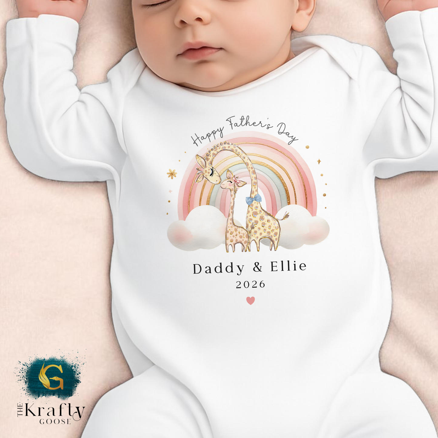 Happy Fathers Day - Pink Rainbow Giraffe - T-Shirt - Vest - Sleepsuit Romper - Sweater