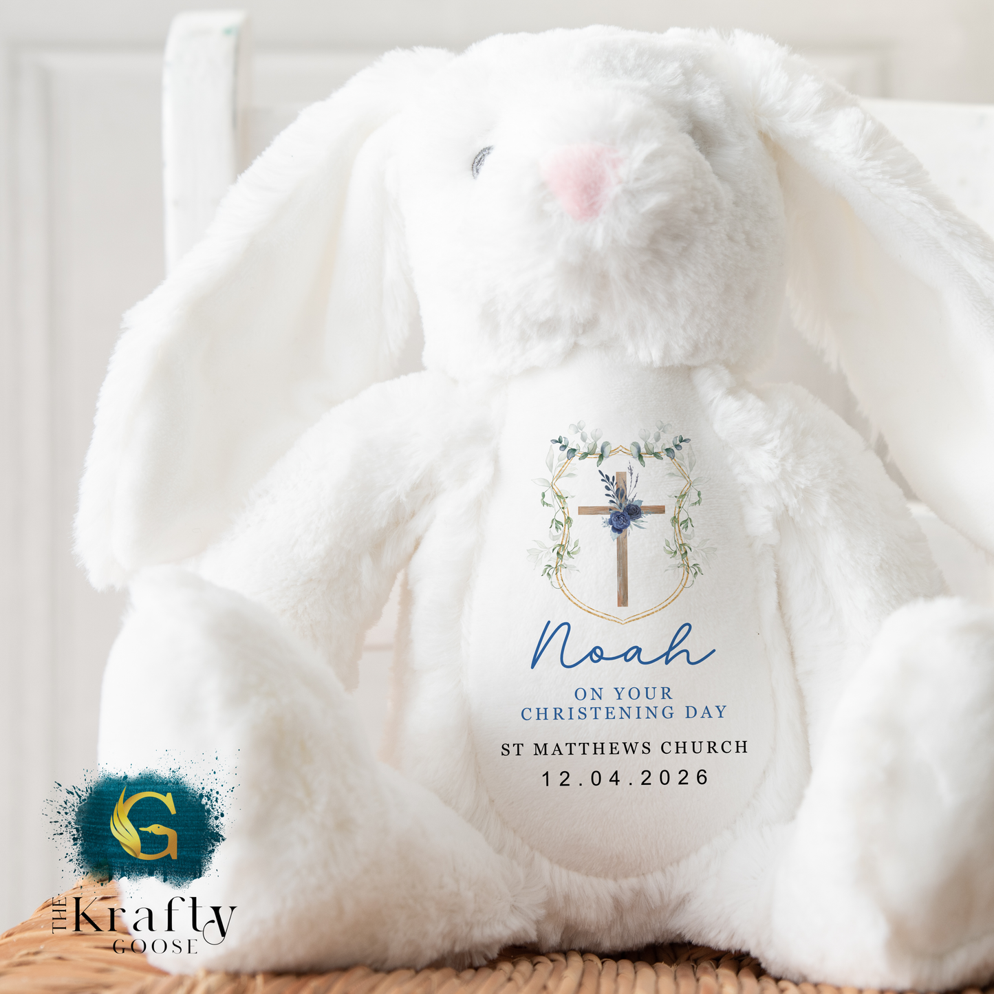 Christening Soft Toy - Wreath Cross Design