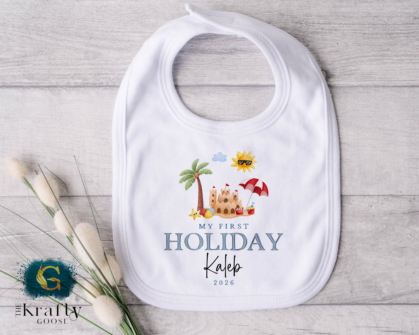 My First Holiday Blue Sandcastle - T-Shirt - Vest - Sleepsuit Romper - Sweater