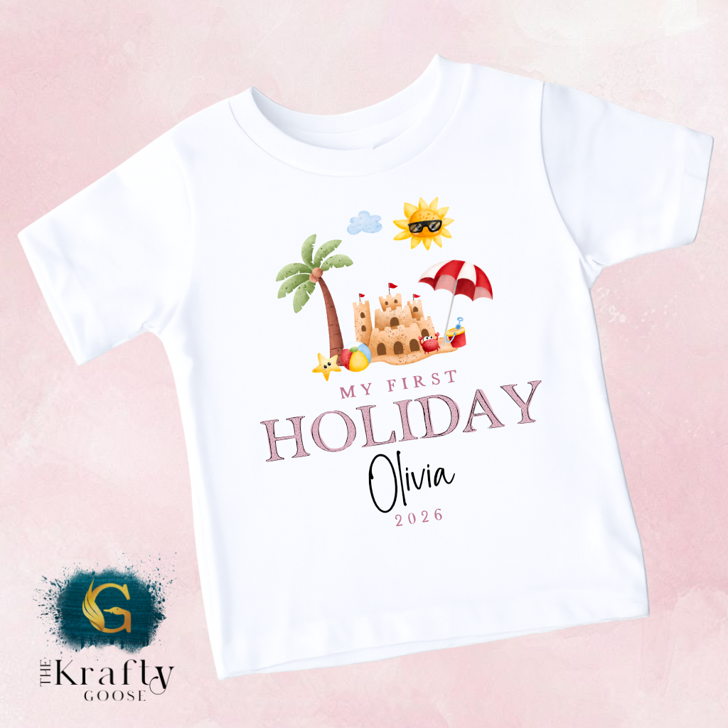 My First Holiday Pink Sandcastle - T-Shirt - Vest - Sleepsuit Romper - Sweater
