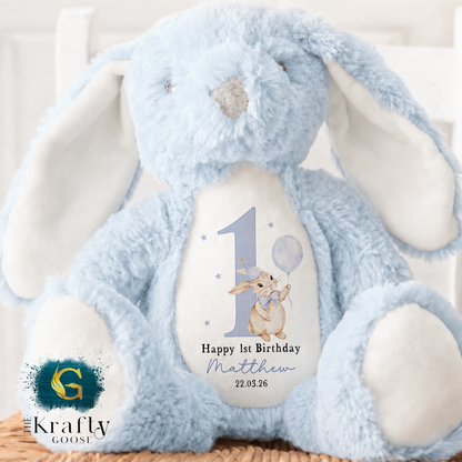 1st Birthday Bunny - Blue Bunny Balloon 1st Birthday Bear