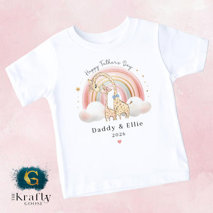 Happy Fathers Day - Pink Rainbow Giraffe - T-Shirt - Vest - Sleepsuit Romper - Sweater