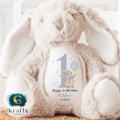 1st Birthday Bunny - Blue Bunny Balloon 1st Birthday Bear