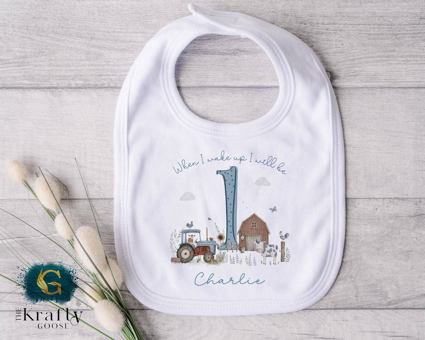 1st Birthday - When I Wake Up - Blue Farm Animals Design