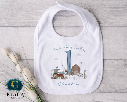 1st Birthday - When I Wake Up - Blue Farm Animals Design