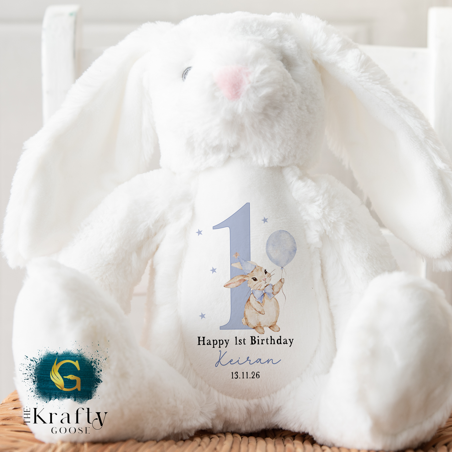 1st Birthday Bunny - Blue Bunny Balloon 1st Birthday Bear