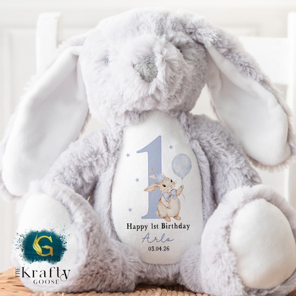 1st Birthday Bunny - Blue Bunny Balloon 1st Birthday Bear