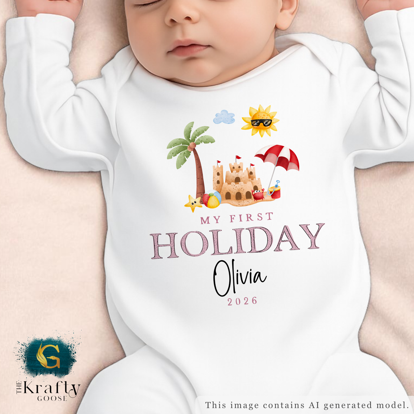 My First Holiday Pink Sandcastle - T-Shirt - Vest - Sleepsuit Romper - Sweater