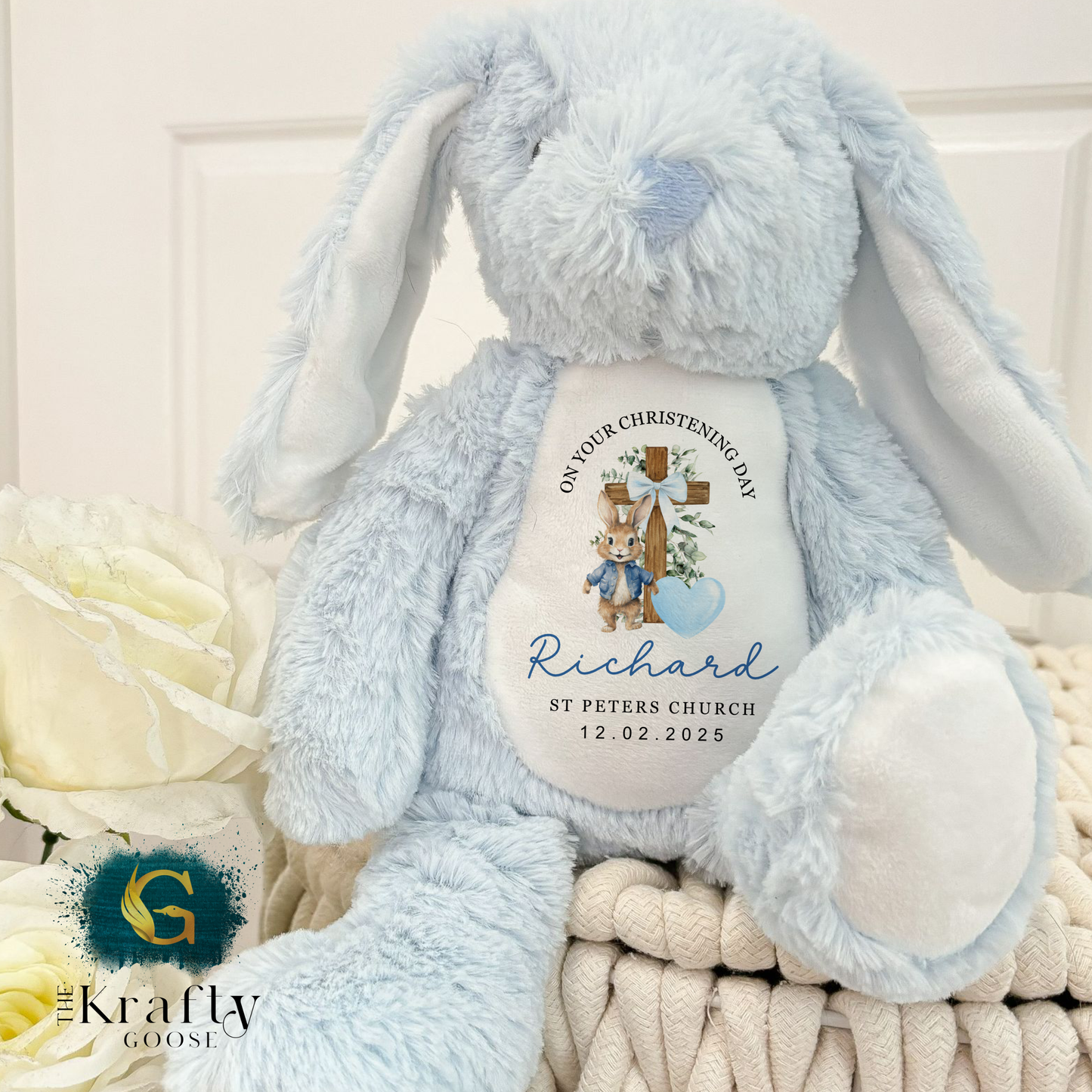 Christening Soft Toy - Bunny Cross Design
