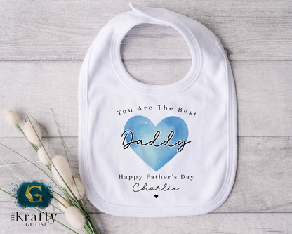 Fathers Day - Best Daddy Ever Blue Heart - T-Shirt - Vest - Sleepsuit Romper - Sweater