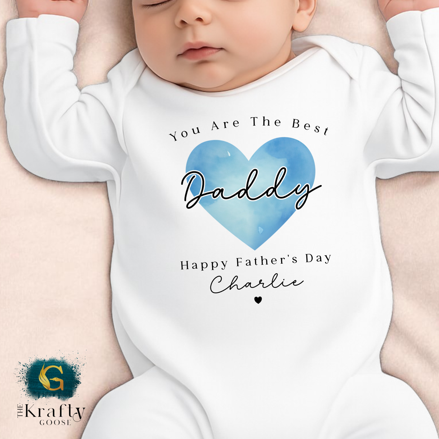 Fathers Day - Best Daddy Ever Blue Heart - T-Shirt - Vest - Sleepsuit Romper - Sweater