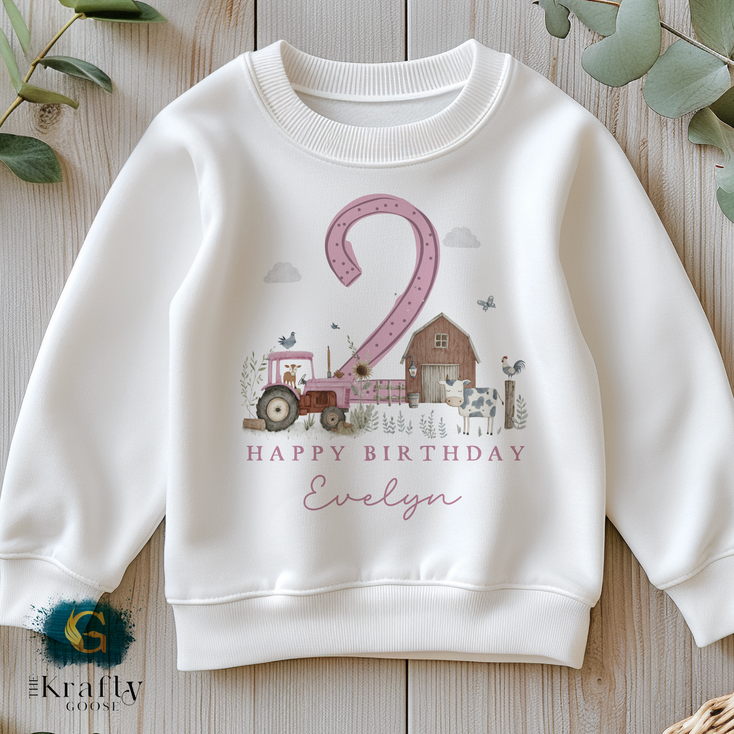 Personalised Farm Birthday Pink T-Shirt or Sweatshirt – Any Age, Custom Name