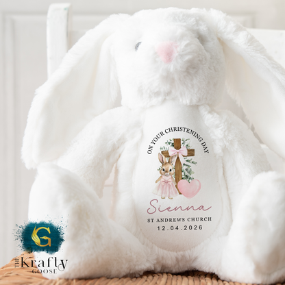 Christening Soft Toy - Bunny Cross Design