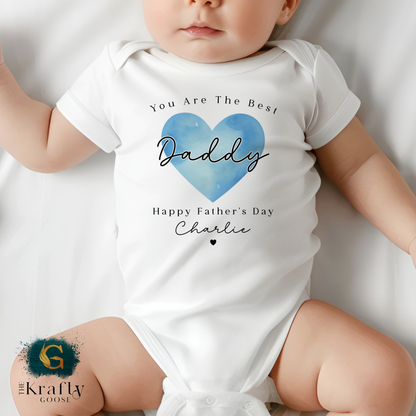 Fathers Day - Best Daddy Ever Blue Heart - T-Shirt - Vest - Sleepsuit Romper - Sweater