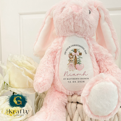 Christening Soft Toy - Bunny Cross Design
