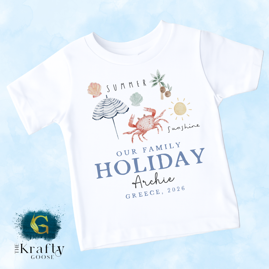 Our Family Holiday - Blue Design - T-Shirt - Vest - Sleepsuit Romper - Bib