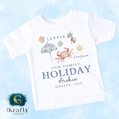 Our Family Holiday - Blue Design - T-Shirt - Vest - Sleepsuit Romper - Bib
