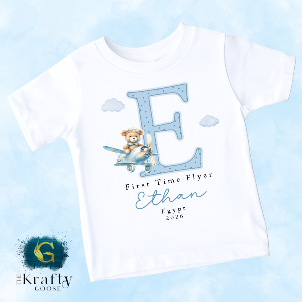 First Time Flyer - Blue Design - T-Shirt - Vest - Sleepsuit Romper - Sweater