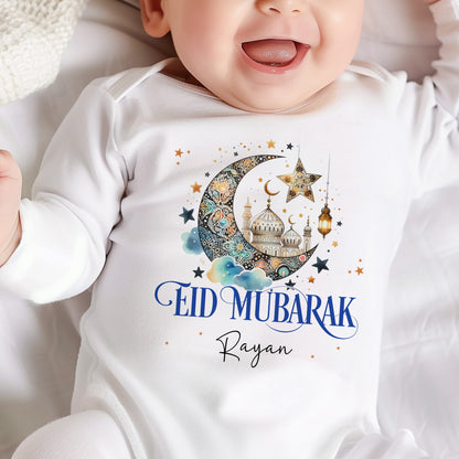 Personalised Eid Mubarak Ramadan Crescent Baby Outfit