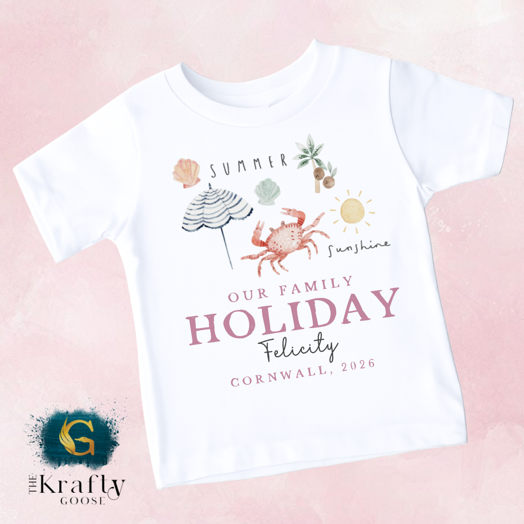 Our Family Holiday - Pink Design - T-Shirt - Vest - Sleepsuit Romper - Bib