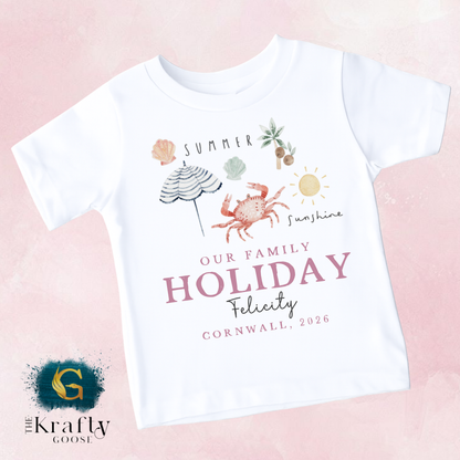 Our Family Holiday - Pink Design - T-Shirt - Vest - Sleepsuit Romper - Bib