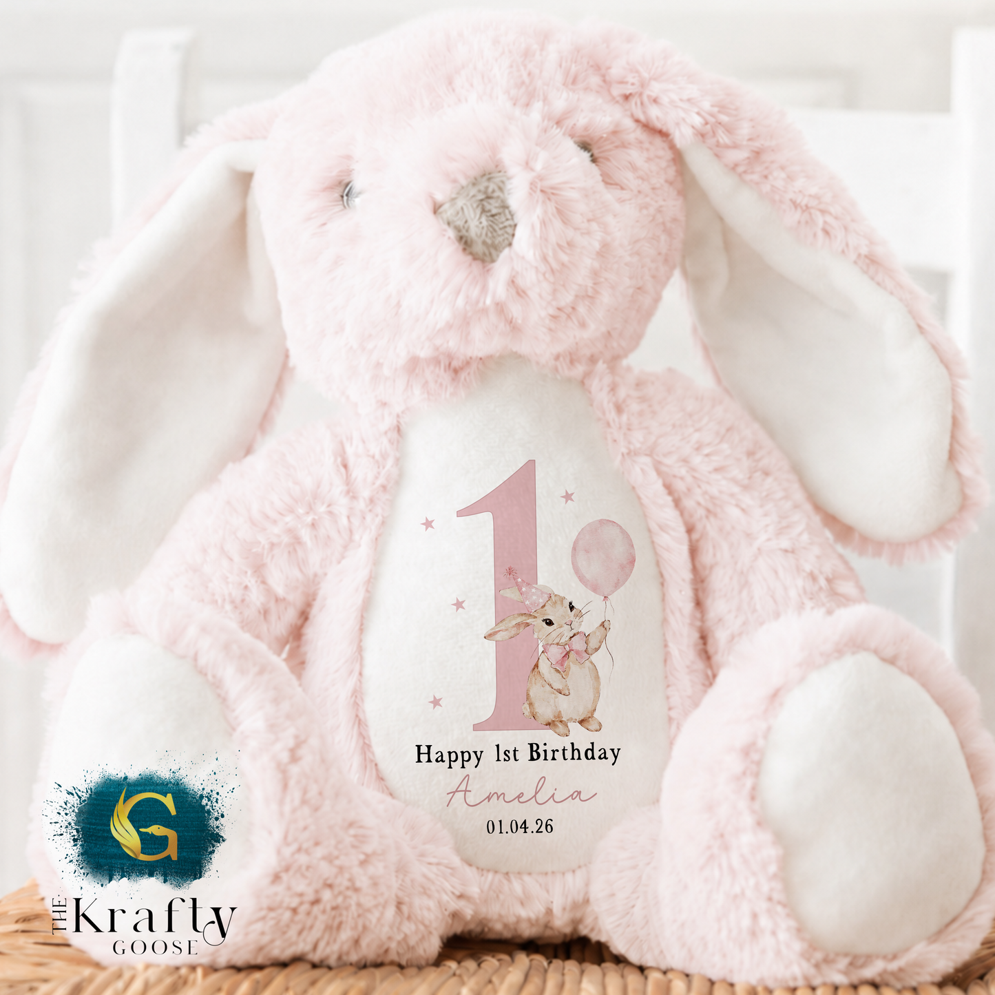 1st Birthday Bunny - Pink Bunny Balloon 1st Birthday Bear