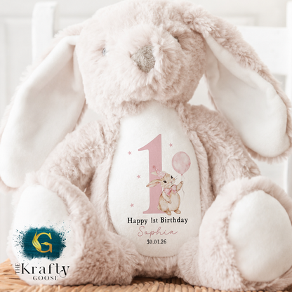 1st Birthday Bunny - Pink Bunny Balloon 1st Birthday Bear