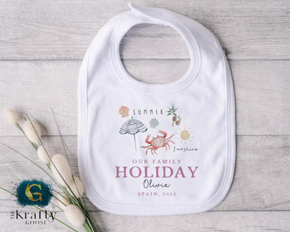 Our Family Holiday - Pink Design - T-Shirt - Vest - Sleepsuit Romper - Bib