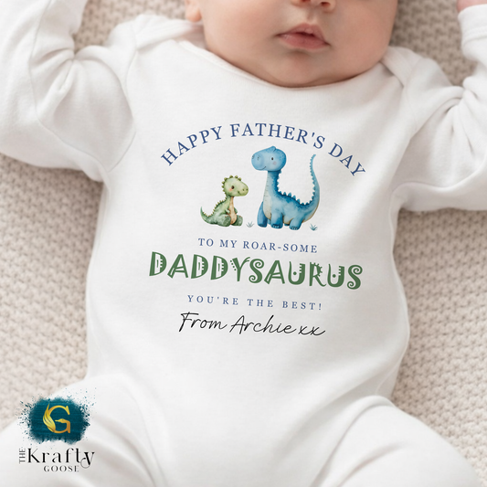 Happy Fathers Day Daddysaurus - T-Shirt - Vest - Sleepsuit Romper - Sweater