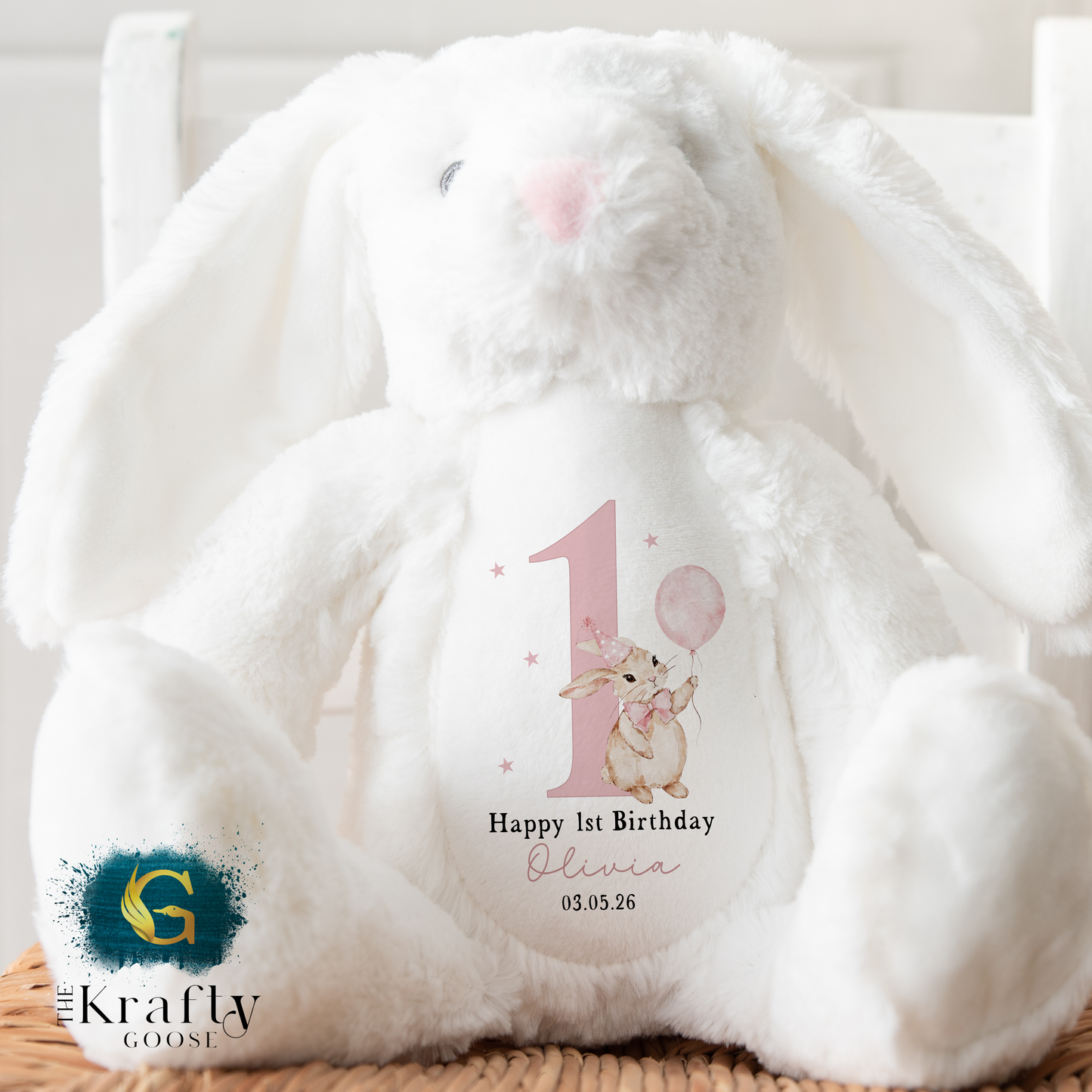 1st Birthday Bunny - Pink Bunny Balloon 1st Birthday Bear