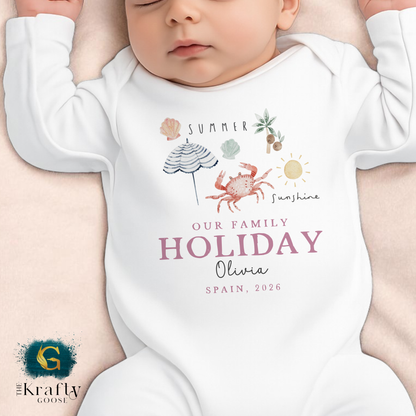Our Family Holiday - Pink Design - T-Shirt - Vest - Sleepsuit Romper - Bib