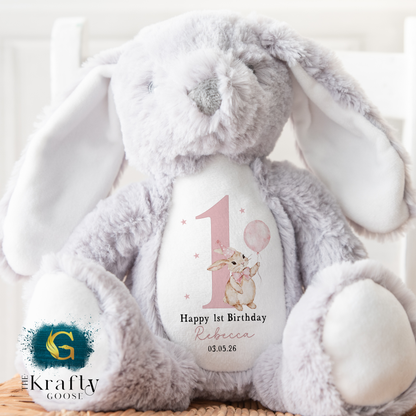1st Birthday Bunny - Pink Bunny Balloon 1st Birthday Bear