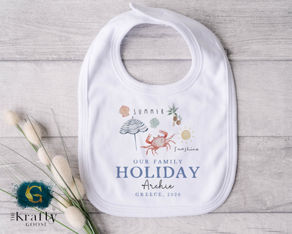 Our Family Holiday - Blue Design - T-Shirt - Vest - Sleepsuit Romper - Bib