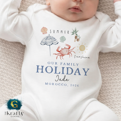 Our Family Holiday - Blue Design - T-Shirt - Vest - Sleepsuit Romper - Bib