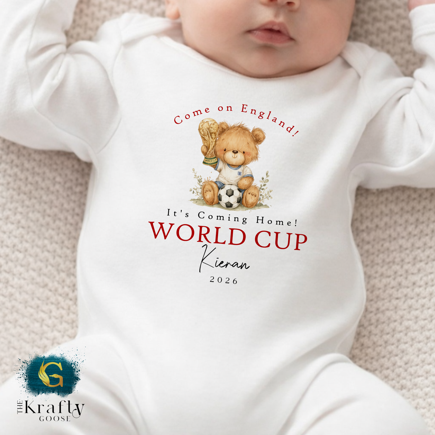 England World Cup Teddy Trophy T-Shirt - Football Sleepsuit Romper - Vest - Sweater