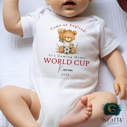 England World Cup Teddy Trophy T-Shirt - Football Sleepsuit Romper - Vest - Sweater