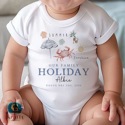 Our Family Holiday - Blue Design - T-Shirt - Vest - Sleepsuit Romper - Bib