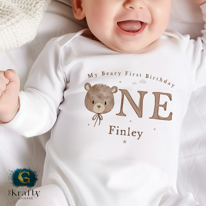 My Beary First Birthday - Neutral Colour - Vest, Romper, Bib, T-Shirt or Sweatshirt