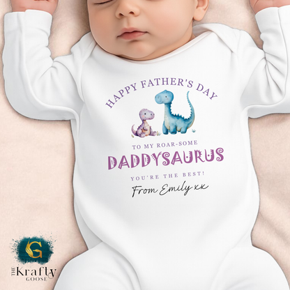 Happy Fathers Day Daddysaurus - T-Shirt - Vest - Sleepsuit Romper - Sweater