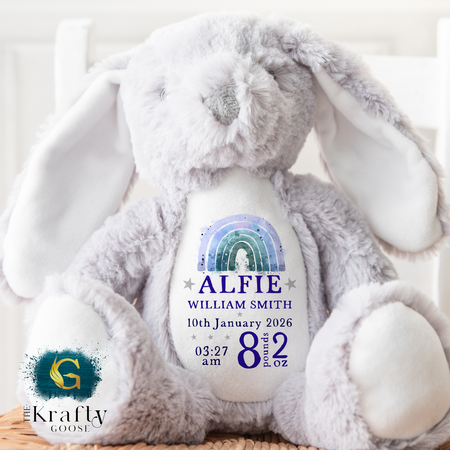 New Baby Birth Stats Bunny - Pink or Blue Design